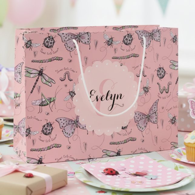 Rosa Insekter Shower Flicka (Cute Insects & Beetles Pink Gift Bags. Colorful Bugs Gift Wrap for Girl Baby Shower & Birthday Party)