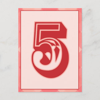 Rosa-insticksnummer "5", typografiskt banderokort vykort