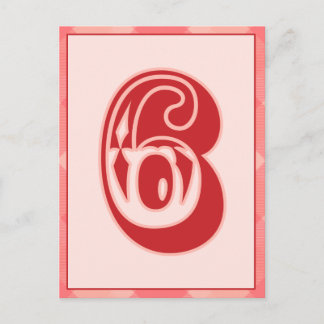 Rosa-insticksnummer "6", typografiskt banderokort vykort