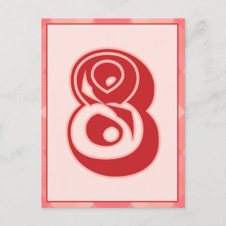 Rosa-insticksnummer "8", typografiskt banderoll vykort