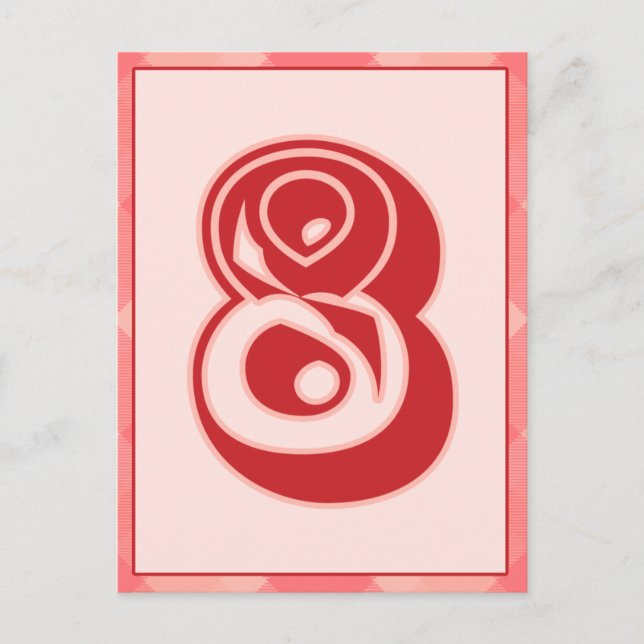 Rosa-insticksnummer "8", typografiskt banderoll vykort (Framsida)