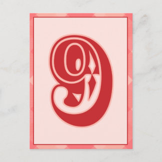 Rosa-insticksnummer "9", typografiskt banderokort vykort