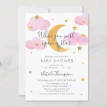 Rosa Invitación Luna y las Estrellas Baby Shower