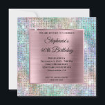 Rosa Iridescent Diamond Studed Foil 40th Birthday Inbjudningar<br><div class="desc">Skapa din egen inbjudan till din bästa vän till finare-snyggten om att fira födelsedagskalender. Övertäckningen har en kvadratisk rosa borstad metall ombre-folie för hennes inbjudan-information. Du kan anpassa det svarta teckensnittet stilar, färg och storlekt. Bakgrunden har en faux glatt iridescent regnbåge färgad diamant glitter som studerade lyxmodern foil digital art...</div>