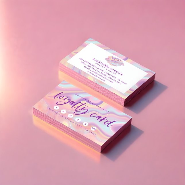 Rosa Iridescent Holography Nagel polska lojalitet Visitkort (Pink Iridescent Holographic Nail Polish Loyalty Business Card)