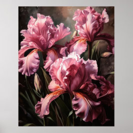 Rosa Iris Flowers Art Print Poster