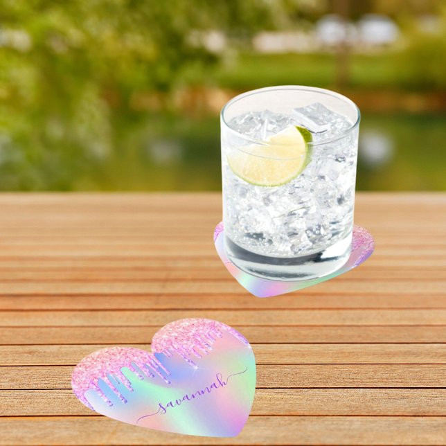 Rosa iriserande glitter roséguld regnbåge födelsed underlägg papper (Skapare uppladdad)