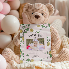 Rosa Irish Shamrocks och Lucky Mynt Barns födelsed Tack Kort