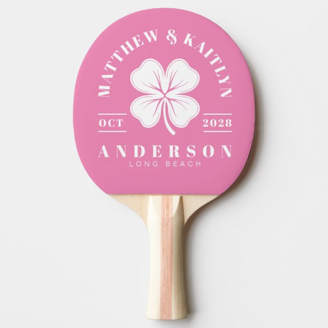Rosa irländsk klöver bröllopskrön pingisracket (Framsidan)