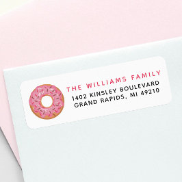 Rosa iserad Donut med Sprinkles-Returadress Returadress Etikett
