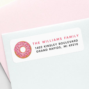 Rosa iserad Donut med Sprinkles-Returadress Returadress Etikett