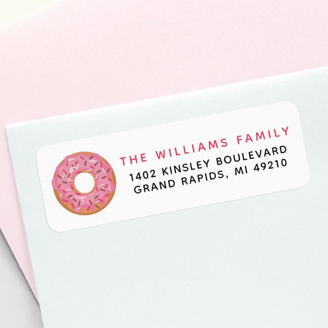 Rosa iserad Donut med Sprinkles-Returadress Returadress Etikett (Skapare uppladdad)