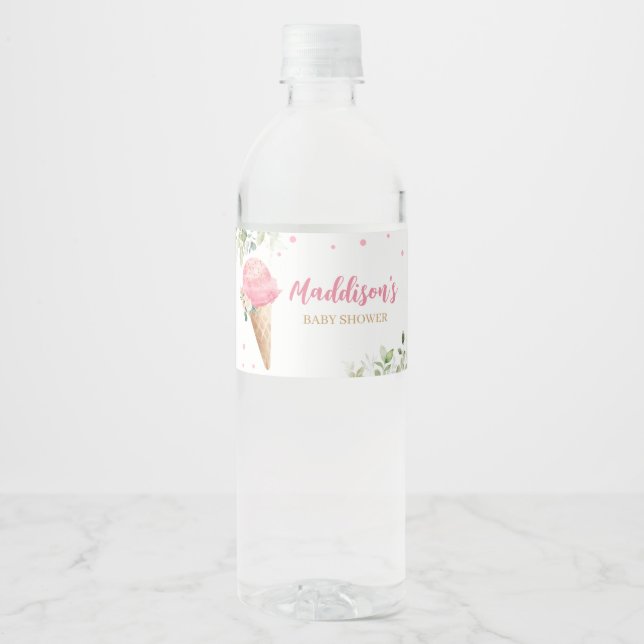 Rosa Isglass Baby Shower  Vattenflaskor Etikett (Framsida)
