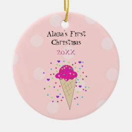 Rosa isglasskon baby första jul julgransprydnad keramik