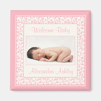 Rosa Ivory Blommigt Damask Baby Photo Magnet