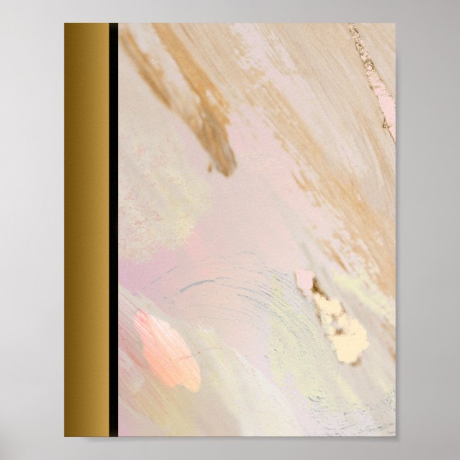 Rosa Ivory Marble Stone/Black Guld Gräns Art Poster (Framsidan)