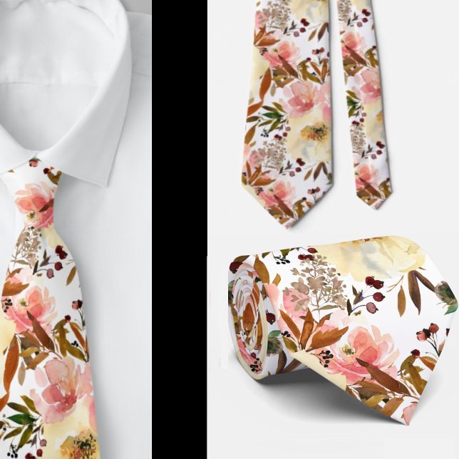 Rosa Ivory Off-Vit ros Flowers Blommigt Neck Tie Slips (Skapare uppladdad)