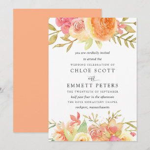 Rosa Ivory Orange Flowers Bröllbjudan Inbjudningar