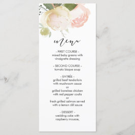 Rosa Ivory Peony Bröllop Menu Meny