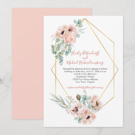 Rosa Ivory Poppies Greenery Guld Geometric Inbjudningar