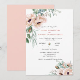 Rosa Ivory Poppies Greenery Watercolor Inbjudningar