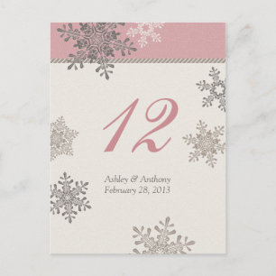 Rosa Ivory Snowflake Winter bröllopskort Bord Vykort