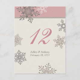 Rosa Ivory Snowflake Winter bröllopskort Bord Vykort
