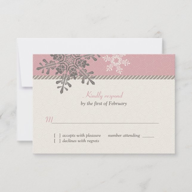 Rosa Ivory Snowflake Winter-bröllopskort OSA Kort (Framsida)