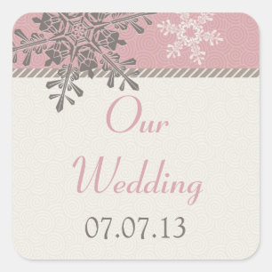 Rosa Ivory Snowflake Winter Wedding Stickers Fyrkantigt Klistermärke