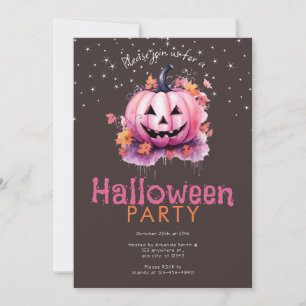 Rosa Jack-O' Lantern Lämnar Stjärnor Halloween-fes Inbjudningar