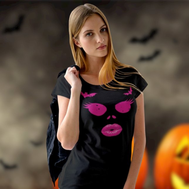 Rosa Jack-o'-Lantern med Eyelash Halloween T Shirt (Pink  Halloween Jack O Lantern Lips  Young Woman)