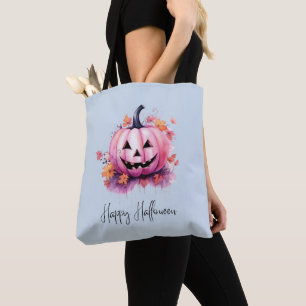 Rosa Jack-O'Lantern Light Blue Halloween Tygkasse