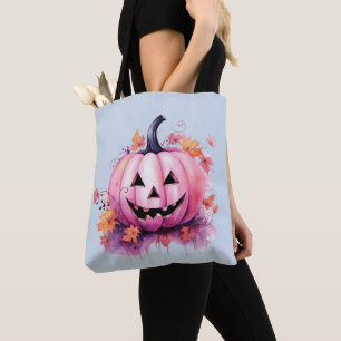 Rosa Jack-O'Lantern Light Blue Halloween Tygkasse