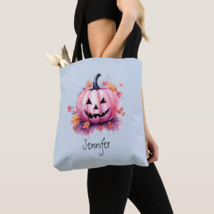 Rosa Jack-O'Lantern Light Blue Halloween Tygkasse