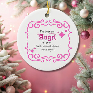 Rosa jag har varit en ängel... julgransprydnad keramik