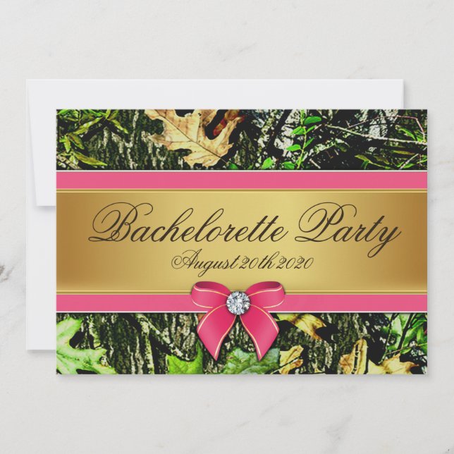 Rosa jaga Camo Bachelorette partyinbjudningar Inbjudningar (Framsida)