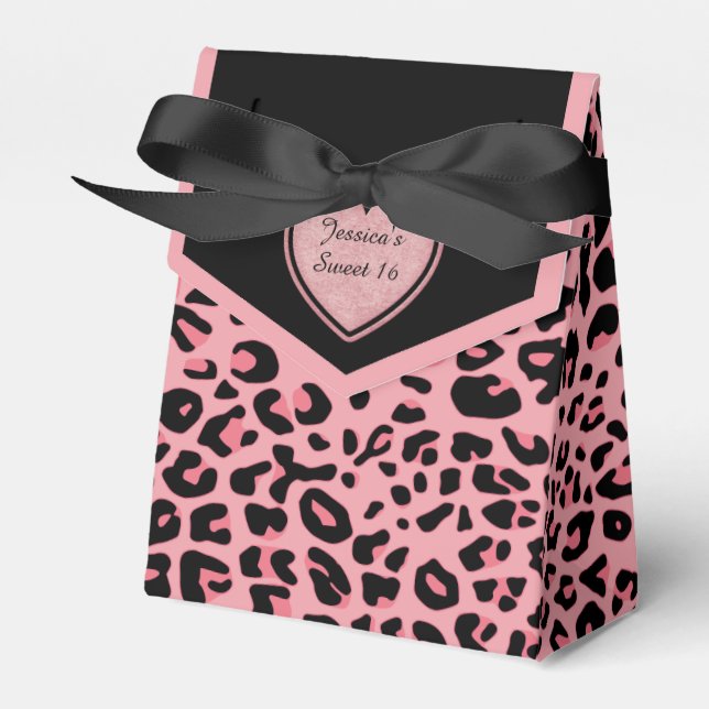 Rosa Jaguar Mönster Sweet 16 Party Favor Box Presentaskar (Framsidan Sidan)