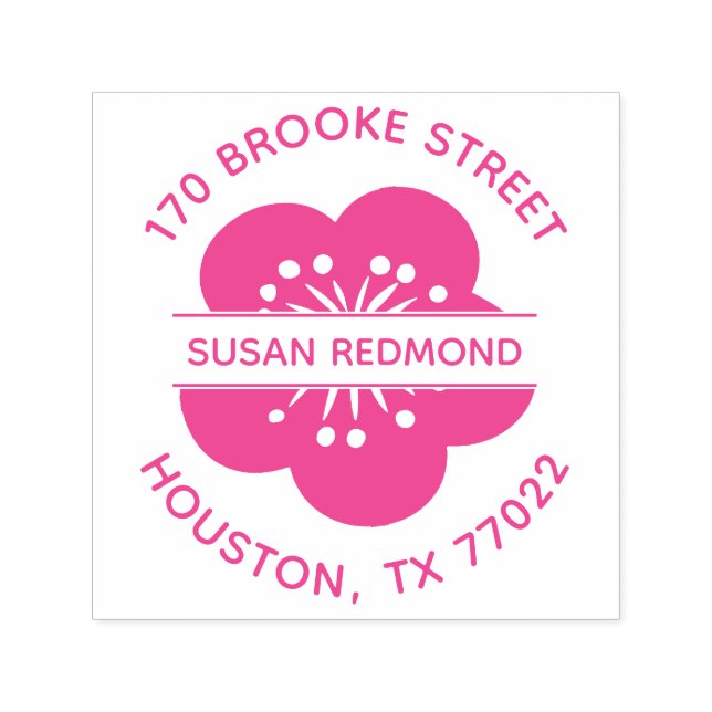 Rosa Japansk Cherry Flower Round-Returadress Självfärgande Stämpel (Design)