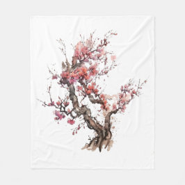 Rosa Japansk Sakura Cherry Blommar Watercolor Fleecefilt