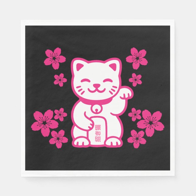 Rosa Japanska Maneki-neko Pappersservett (Framsidan)