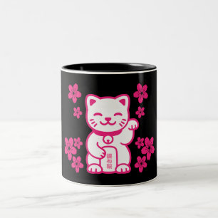 Rosa Japanska Maneki-neko Två-Tonad Mugg