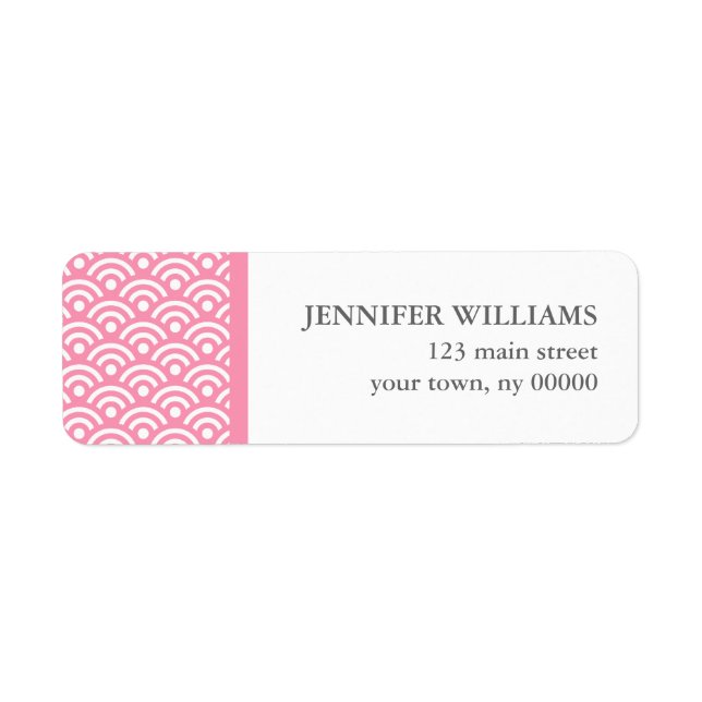 Rosa Japanska Seigaiha Mönster Returadress Etikett (Framsidan)