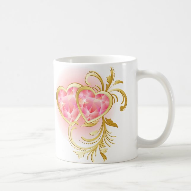 Rosa Jewel Heart Kaffemugg (Höger)