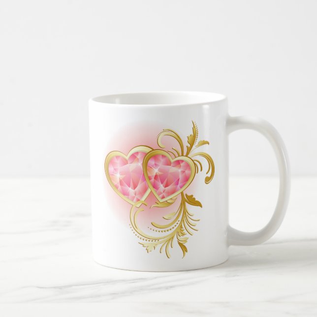 Rosa Jewel Hearts Kaffemugg (Höger)