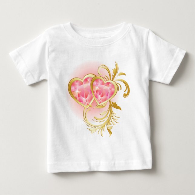 Rosa Jewel Hearts T Shirt (Framsida)