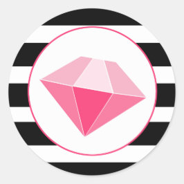 Rosa Jewel med Black & White Rand-etikett Runt Klistermärke