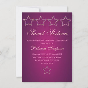 Rosa Jewel Star Sweet 16 Birthday Inbjudan
