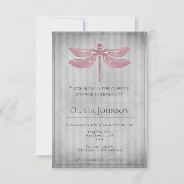 Rosa Jeweled Dragonfly Möhippa Inbjudningar (Framsida)