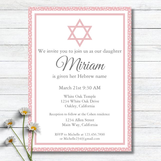 Rosa Jewish Baby Naming Ceremony Simchat Fladdermu Inbjudningar (Skapare uppladdad)