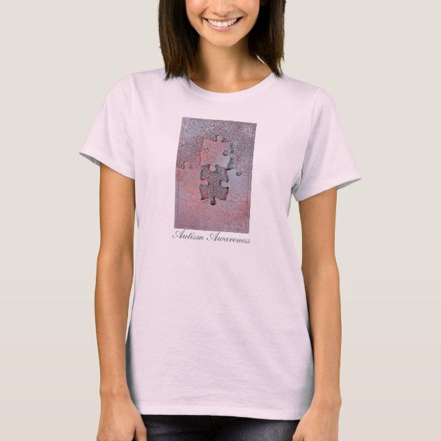 Rosa Jigszawa Puzzle for Autism Awareness Månad Tee Shirt (Framsida)